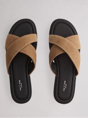 rag & bone Geo Suede Strap Sandal Suede Crisscross Slide Sandals in Tan
